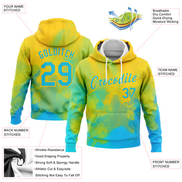 Custom Stitched Tie Dye Lakes Blue-Gold 3D Bright Flow Watercolor Sports Pullover Sweatshirt Hoodie