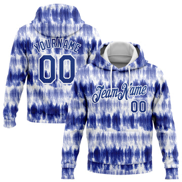 Custom Stitched Tie Dye Royal-White 3D Watercolor Sports Pullover Sweatshirt Hoodie