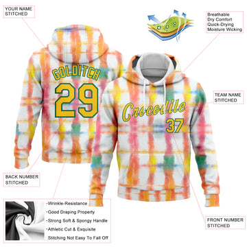 Custom Stitched Tie Dye Yellow-Kelly Green 3D Rainbow Watercolor Sports Pullover Sweatshirt Hoodie