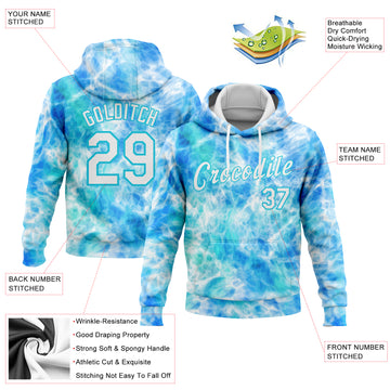 Custom Stitched Tie Dye White-Sky Blue 3D Abstract Style Sports Pullover Sweatshirt Hoodie