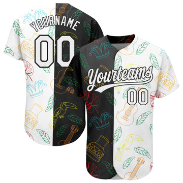 Custom Black White 3D Pattern Design Music Festival Brazilian Carnival Authentic Baseball Jersey