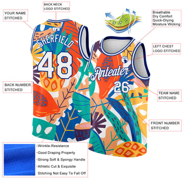 Custom White Royal 3D Pattern Abstract Tropical Hawaii Plant Authentic Basketball Jersey
