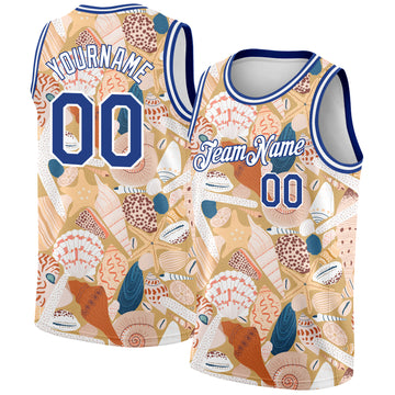 Custom City Cream Royal-White 3D Pattern Beach Seashells And Starfishes Authentic Basketball Jersey