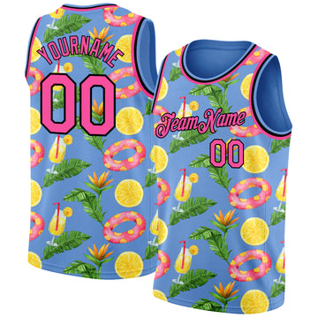 Custom Light Blue Pink-Black 3D Pattern Summer Hawaii Beach Holiday Authentic Basketball Jersey