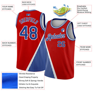 Custom Red Royal-White Triangle Pinstripes Authentic City Edition Basketball Jersey