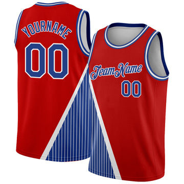 Custom Red Royal-White Triangle Pinstripes Authentic City Edition Basketball Jersey
