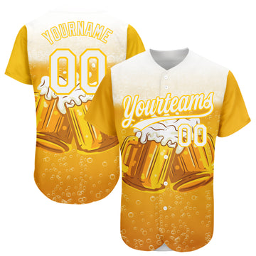 Custom Yellow White 3D Pattern Design International Beer Day Authentic Baseball Jersey