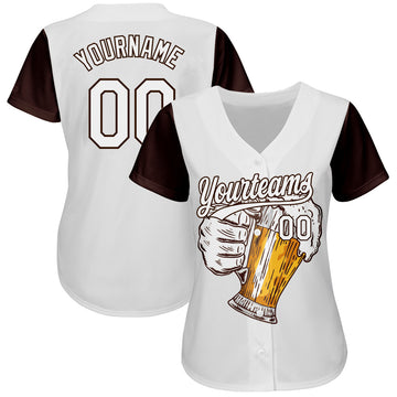 Custom White Brown 3D Pattern Design Beer Festival Authentic Baseball Jersey