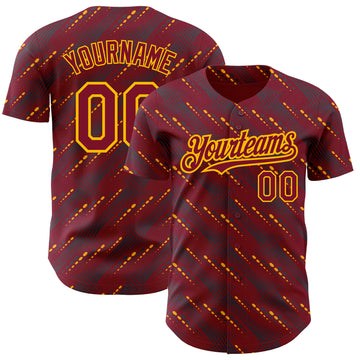 Custom Crimson Gold 3D Pattern Design Slant Lines Authentic Baseball Jersey