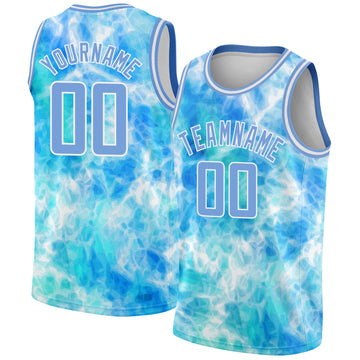 Custom Tie Dye Light Blue-White 3D Authentic Basketball Jersey