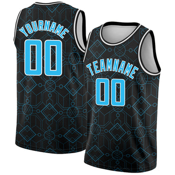 Custom Black Sky Blue-White Geometric Shapes Authentic City Edition Basketball Jersey