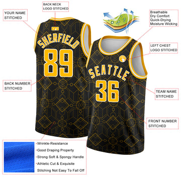 Custom Black Gold-White Geometric Shapes Authentic City Edition Basketball Jersey