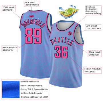 Custom Light Blue Pink-Black Geometric Shapes Authentic City Edition Basketball Jersey