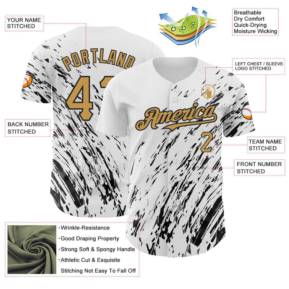 Custom White Old Gold-Black 3D Pattern Design Abstract Splash Authentic ...