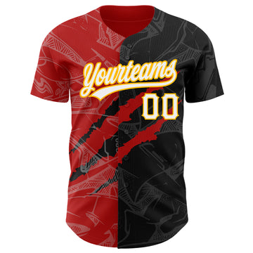 Custom Graffiti Pattern Black Red-Gold 3D Scratch Authentic Baseball Jersey