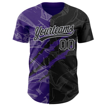Custom Graffiti Pattern Black Purple-Gray 3D Scratch Authentic Baseball Jersey