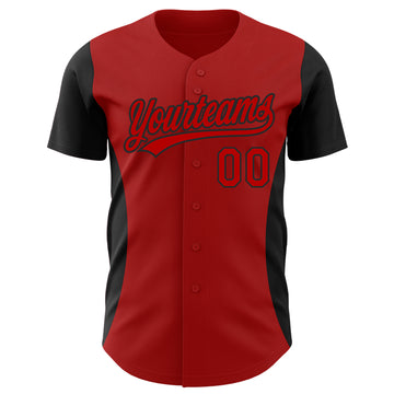 Custom Red Black 3D Pattern Design Side Panel Stripes Authentic Baseball Jersey