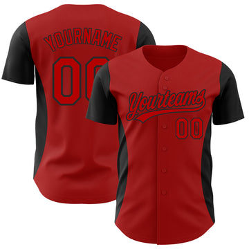 Custom Red Black 3D Pattern Design Side Panel Stripes Authentic Baseball Jersey