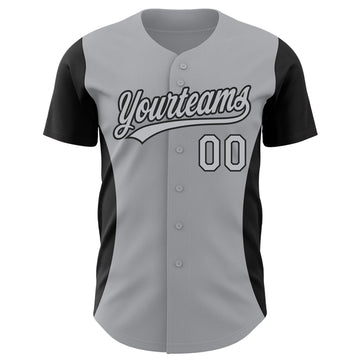 Custom Gray Black 3D Pattern Design Side Panel Stripes Authentic Baseball Jersey