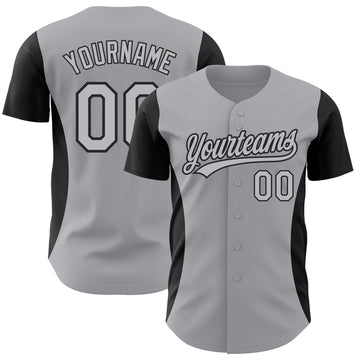 Custom Gray Black 3D Pattern Design Side Panel Stripes Authentic Baseball Jersey