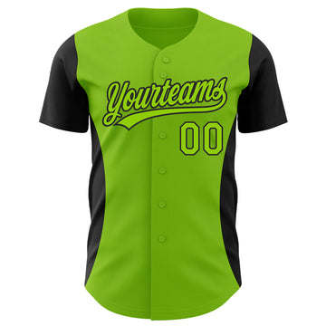 Custom Neon Green Black 3D Pattern Design Side Panel Stripes Authentic Baseball Jersey