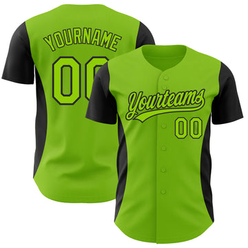 Custom Neon Green Black 3D Pattern Design Side Panel Stripes Authentic Baseball Jersey