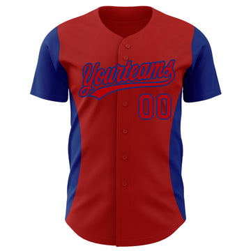Custom Red Royal 3D Pattern Design Side Panel Stripes Authentic Baseball Jersey