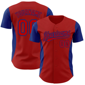 Custom Red Royal 3D Pattern Design Side Panel Stripes Authentic Baseball Jersey