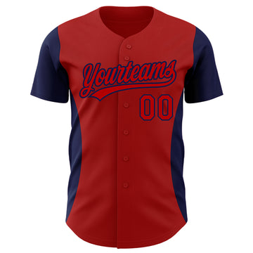 Custom Red Navy 3D Pattern Design Side Panel Stripes Authentic Baseball Jersey