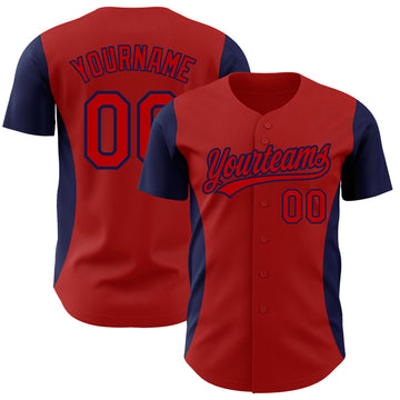 Custom Red Navy 3D Pattern Design Side Panel Stripes Authentic Baseball Jersey