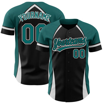 Custom Black Teal-White 3D Pattern Design Curve Solid Authentic Baseball Jersey