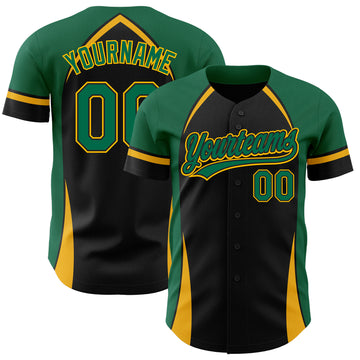 Custom Black Kelly Green-Gold 3D Pattern Design Curve Solid Authentic Baseball Jersey