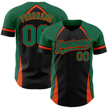 Custom Black Kelly Green-Orange 3D Pattern Design Curve Solid Authentic Baseball Jersey