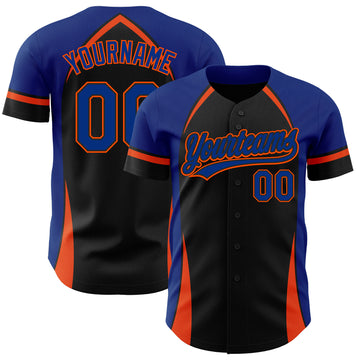Custom Black Royal-Orange 3D Pattern Design Curve Solid Authentic Baseball Jersey
