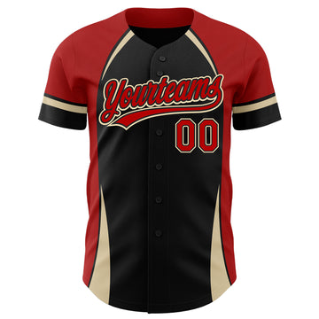 Custom Black Red-Cream 3D Pattern Design Curve Solid Authentic Baseball Jersey