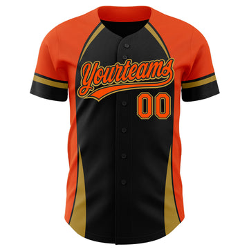 Custom Black Orange-Old Gold 3D Pattern Design Curve Solid Authentic Baseball Jersey