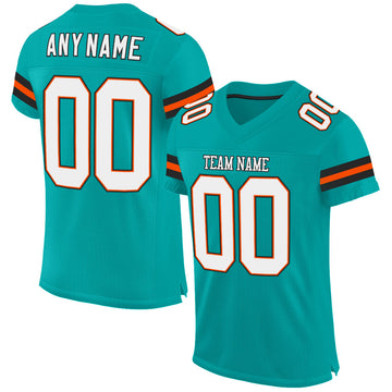 Custom Aqua White-Orange Mesh Authentic Football Jersey