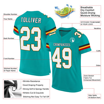 Custom Aqua White-Gold Mesh Authentic Football Jersey