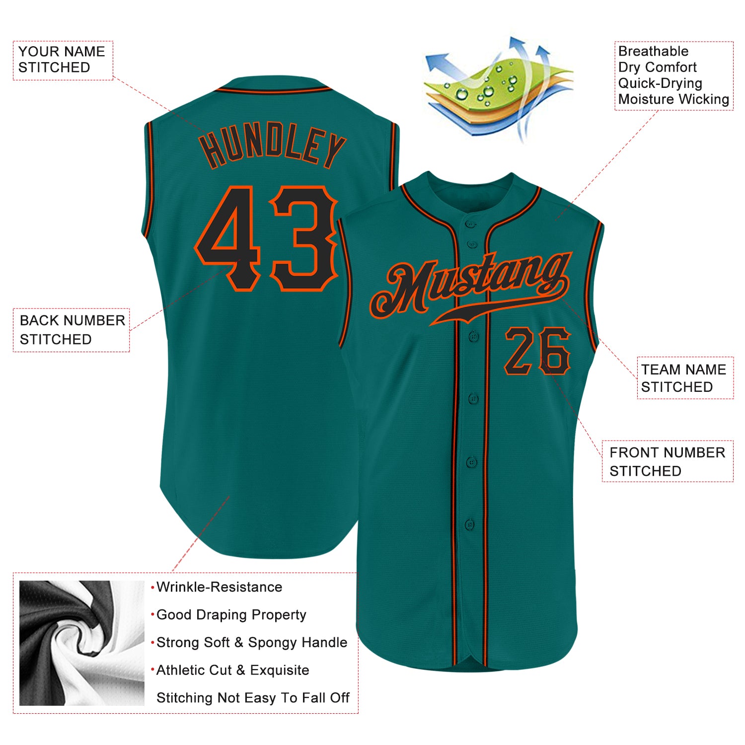 Custom Aqua Black-Orange Authentic Sleeveless Baseball Jersey Discount