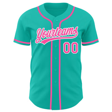 Custom Aqua Pink-White Authentic Baseball Jersey