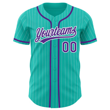 Custom Aqua White Pinstripe Purple Authentic Baseball Jersey