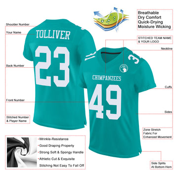 Custom Aqua White Mesh Authentic Football Jersey