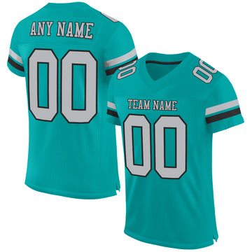 Custom Aqua Gray-Black Mesh Authentic Football Jersey