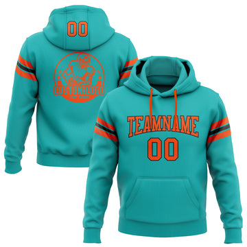 Custom Stitched Aqua Orange-Black Football Pullover Sweatshirt Hoodie