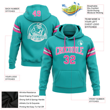 Custom Stitched Aqua Pink-White Football Pullover Sweatshirt Hoodie