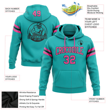 Custom Stitched Aqua Pink-Black Football Pullover Sweatshirt Hoodie