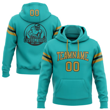 Custom Stitched Aqua Old Gold-Black Football Pullover Sweatshirt Hoodie