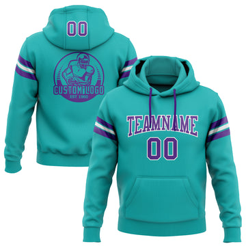 Custom Stitched Aqua Purple-White Football Pullover Sweatshirt Hoodie