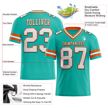 Custom Aqua White-Orange Mesh Authentic Football Jersey