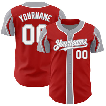 Custom Red White-Gray 3 Colors Arm Shapes Authentic Baseball Jersey